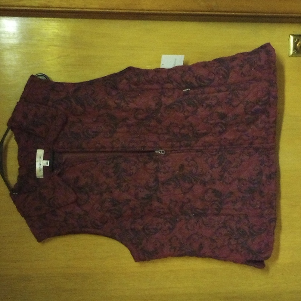 New burgundy vest with black vine pattern
